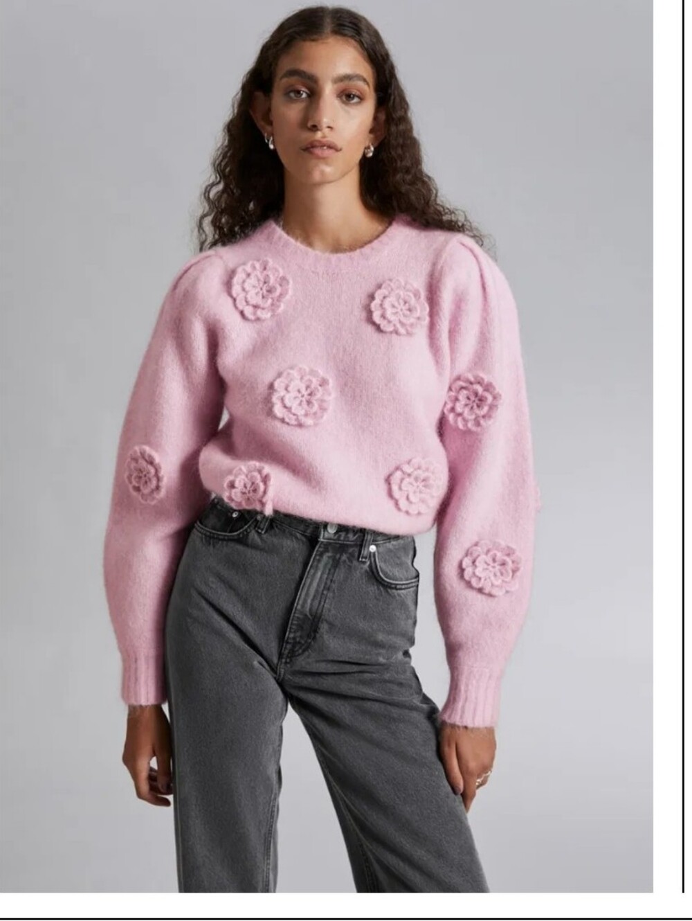 & Other Stories Nwt Rose-Appliqué Knit Jumper Sweater Size Large Mohair/wool - Picture 11 of 11